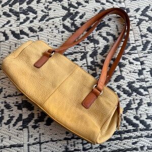 Fossil Brand Coronado Pebbled Yellow Cream Leather Shoulder Bag